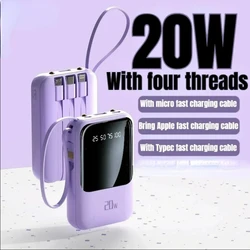 2024 NEW Digital Display Power Bank Comes With 4 Wires Large Capacity PowerBank Mobile Phone External Battery For Xiaomi iPhone