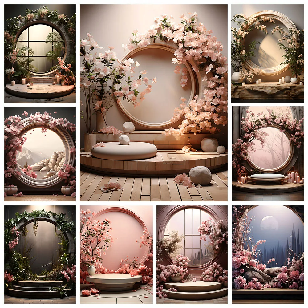 Mehofond Spring Photography Backdrop Pink Flower Window For Kids Girl Birthday Party Pink Floral Decor Backgrund Photo Studio