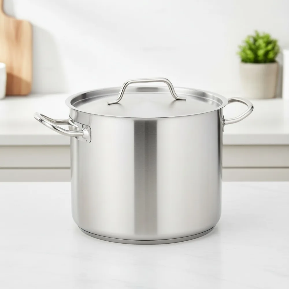 

12 Quart Stainless Steel Stock Pot with Lid - Fast Heating Aluminum Clad Base for Soups Stews Chili
