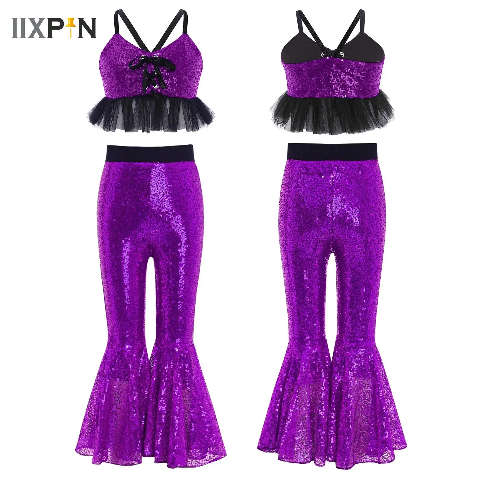 

Hip-Hop Dance Clothes Set Sequin Rave Outfit Girl Sets Jazz Dancewear Festival Camisole and Flare Pants Performance Show Costume