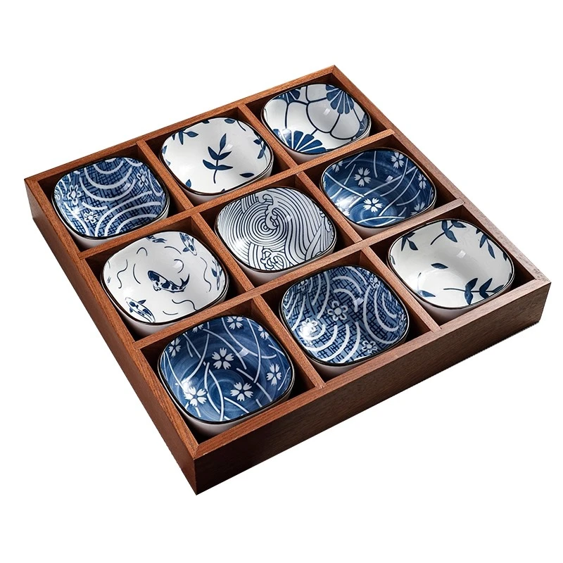 

Jiugongge tray, solid wood dried fruit tray, divided living room nut snack tray