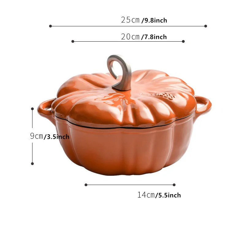 Pumpkin Enameled Cast Iron Dutch Oven 1.9L Enamel Coated Cookware NonStick Enamel Pot Casserole Dish 7.9inch for All Heat Source