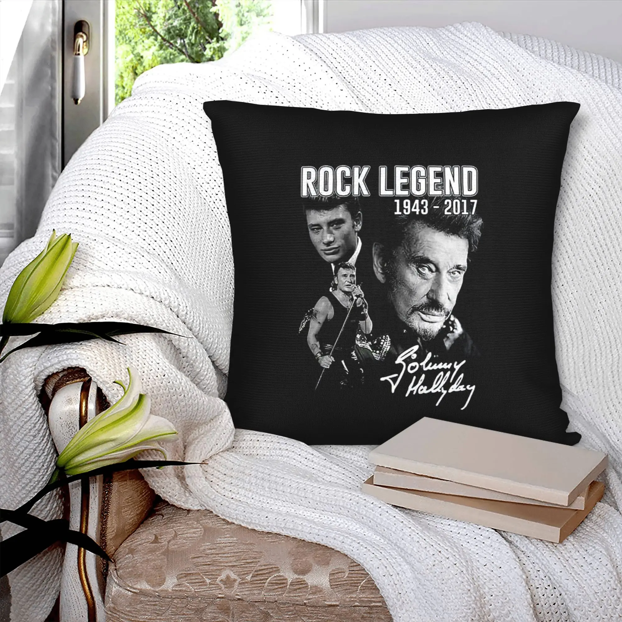 Modern Johnny Hallyday Sofa Cushion Cover Soft France Rock Singer Throw Pillow Case for Living Room