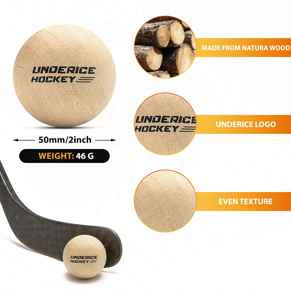 UICE 1개 아이스 하키 우드 볼 50mm 하드우드 무반발 플로어볼 훈련 장비 팀 하키 전문 훈련 볼