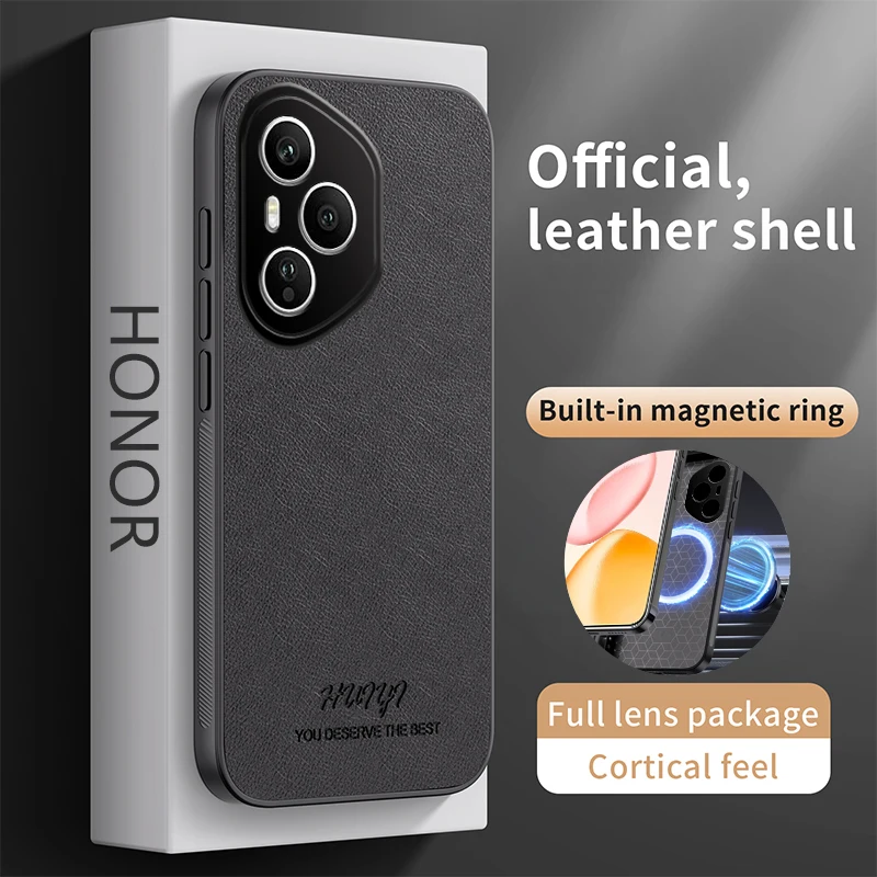 

Leather Case for Huawei Honor 400 Pro 5G Global Car Magnetic Holder Wireless Charging Silicone Phone Cover Honor400Pro DNP-NX9