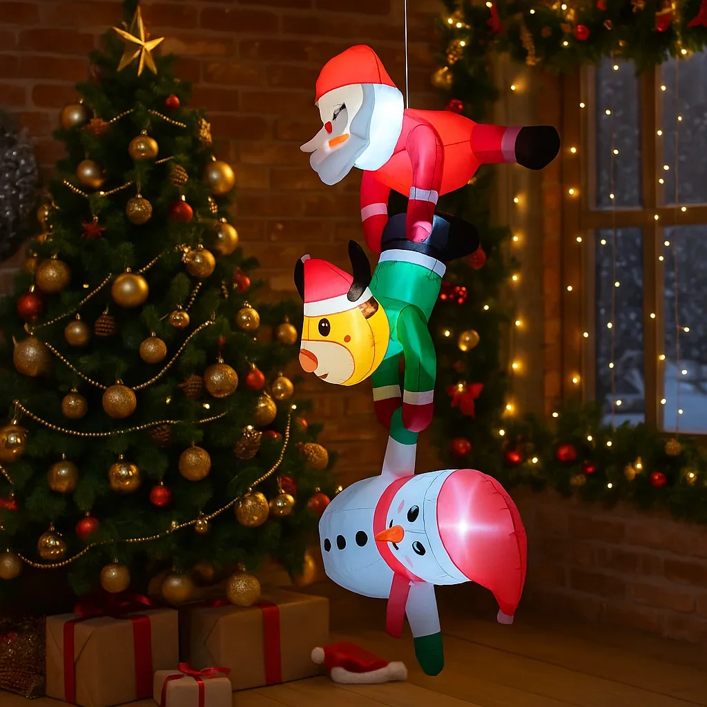 2.4M/7.8FT Gonfiabile Babbo Natale Renna Pupazzo di neve Luci impilate LED Decorazioni per la casa Giocattoli Cortile Forniture di Natale Decorazione del cortile esterno