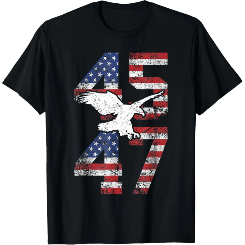 

45 47 Trump 2024 Vintage Flag Support Trump T-Shirt Men's and Women's Loose