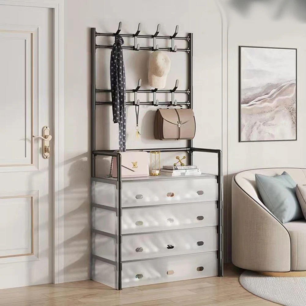 80cm PVC Cover Simple Integrated Shoe Rack Coat Hat Rack Strong Load-bearing Bedroom Hanger Shoe Cabinet Storage shelf