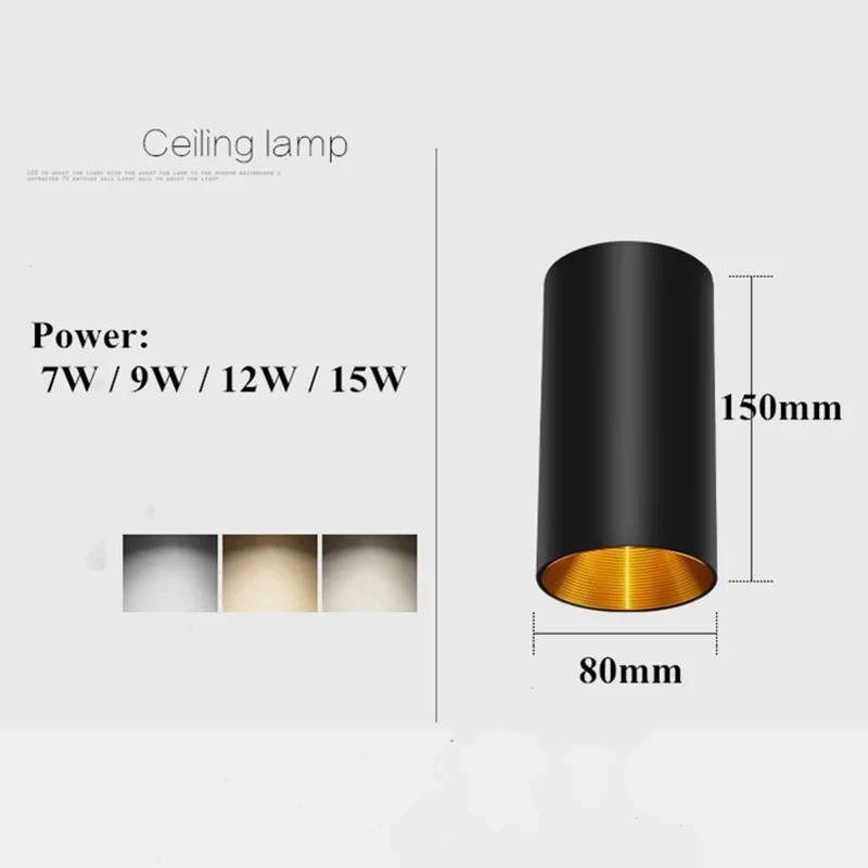 سطح شنت أسطواني LED COB النازل الذهب عاكس 7 واط 9 واط 12 واط 15 واط LED لمبات السقف مصباح بقعة ضوء LED النازل #4