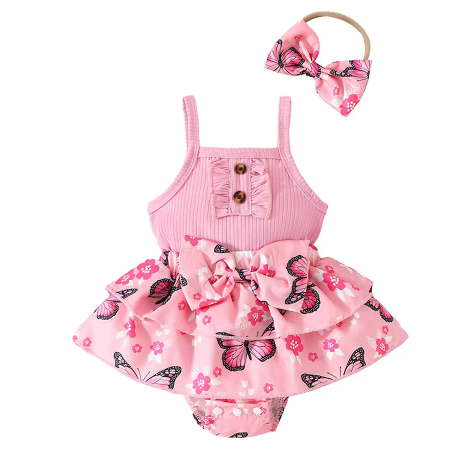 

Rompers Infant Spring And Summer Baby Girl Sleeveless Flower Print Triangle Dress Baby Romper Set