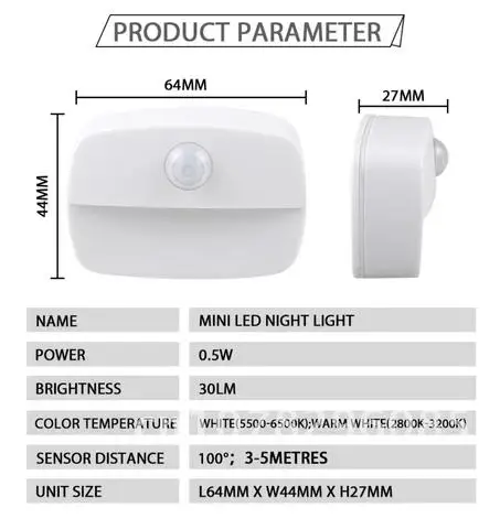 Lâmpada de parede sem fio a pilhas, LED Sensor de Movimento Luz, Luz Noturna, Sem Brilho, Corredor, Armário, Armário, Porta, Novo, 2022