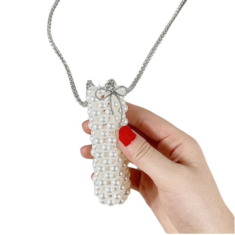 with Shoulder Strap Metal Net Pocket Lipstick Bag Keychain Interchangeable Charm Bag Accessories Lip Balm Keychain