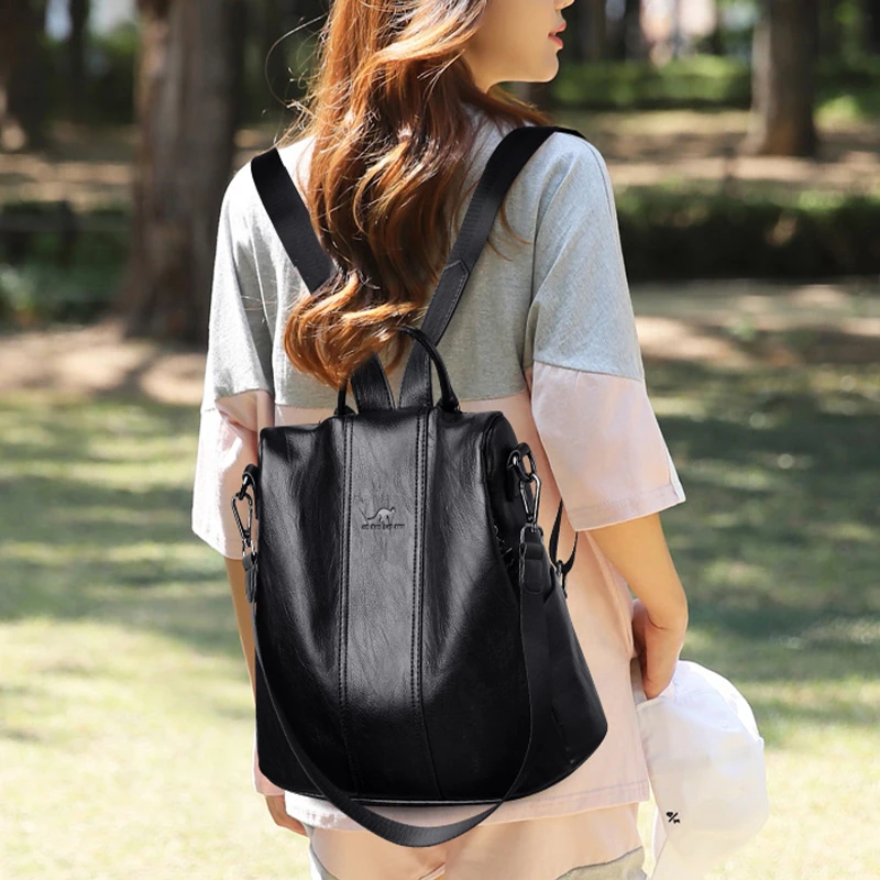 New PU Leather Backpack Fashion Women Backpack Luxury Designer Ladies Anti Theft Bookbag Large Capacity Travel SchoolBag Mochila