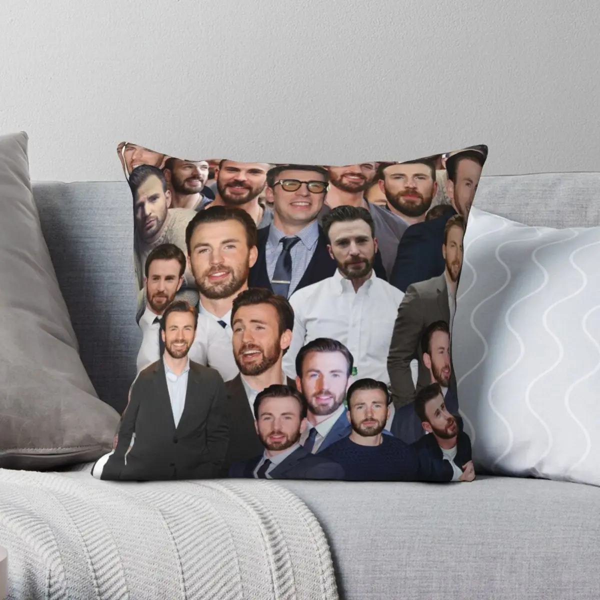 Chris Evans Photo Collage Square Pillowcase Polyester Linen Velvet Printed Zip Decorative Pillow Case Bed Cushion Cover