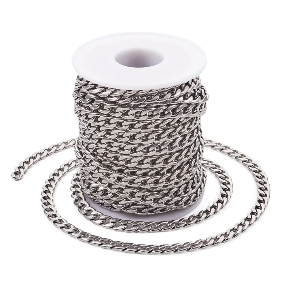 

10m/Roll 304 Stainless Steel Curb Cuban Link Chain Unwelded Chain for Jewelry Making DIY Hip Hop Bracelet Necklace Accessories