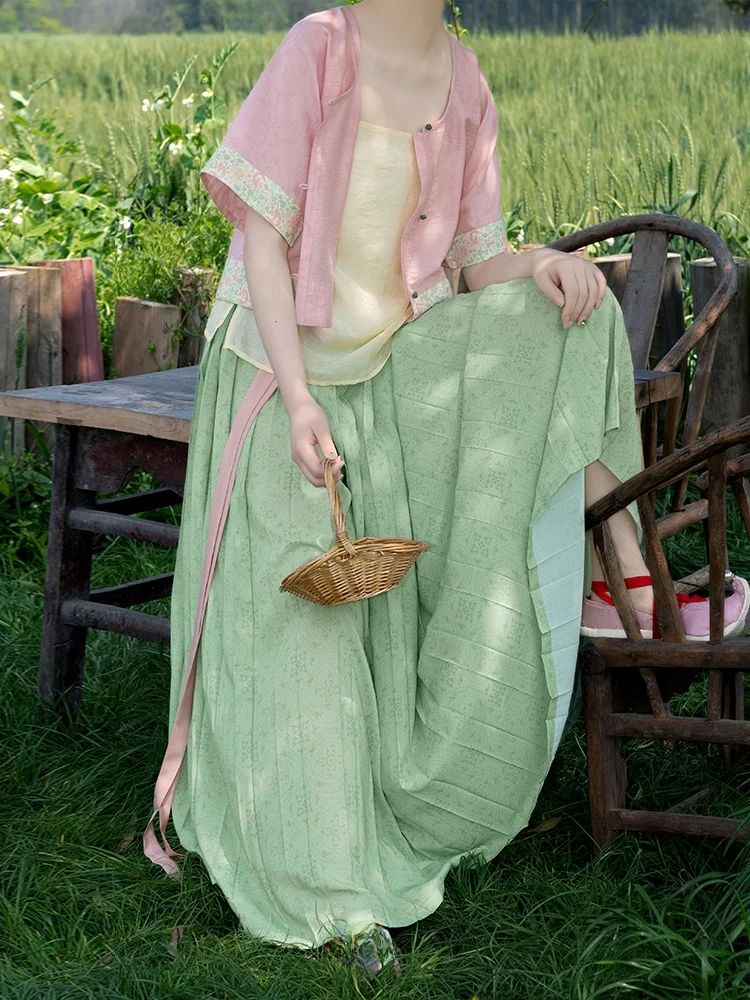 

Tang Dynas Hanfu Revival Sle Gown Skirt Set for Women Traditional Chinese Clothing Daily Commuting Summer Faion