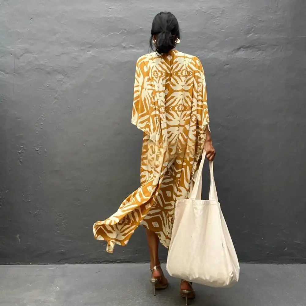 Fashion Boho Bikini Cover-ups Oversized Open Front Beach Cover Up Zebra Print Long Dress Beachwear For Women