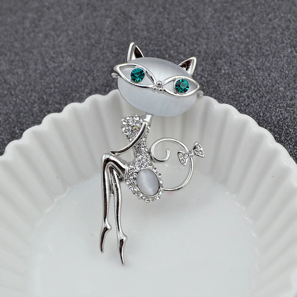 Broche de ojo de gato para mujer, Pin de piedra de ópalo, joyería de moda, bufanda, chal, Clip, bolsa de ropa, sombrero, accesorio de decoración para niñas
