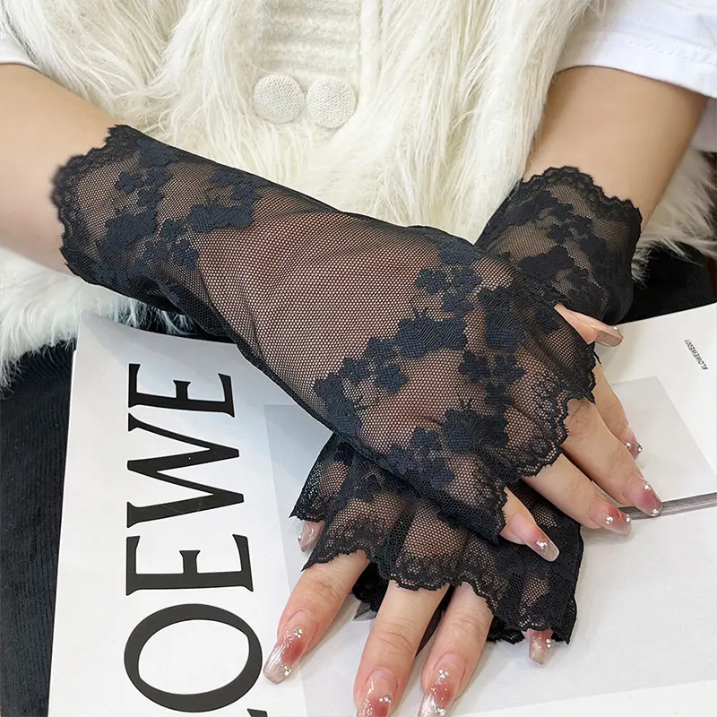 

New Lace Gloves For Women Summer Sunscreen Fingerless Gloves Sexy Elastic Ultra-thin Driving Mittens Wedding Bride Party Gloves