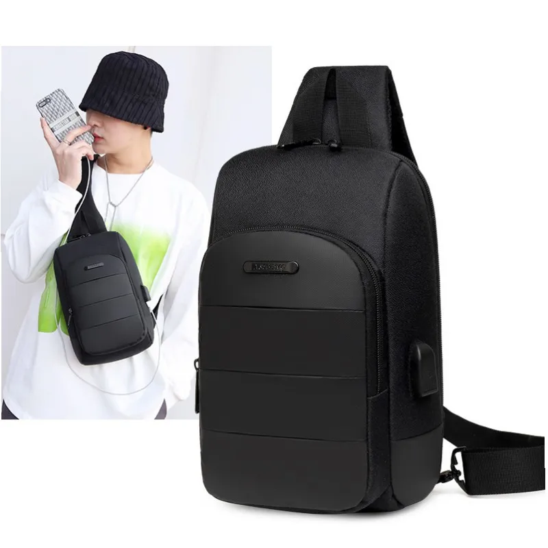 Chest Bag for Men Waterproof USB Crossbody Bag Men's Chest Pack Short Travel Messenger Bag Fashion Designer Chest Bag Handbags