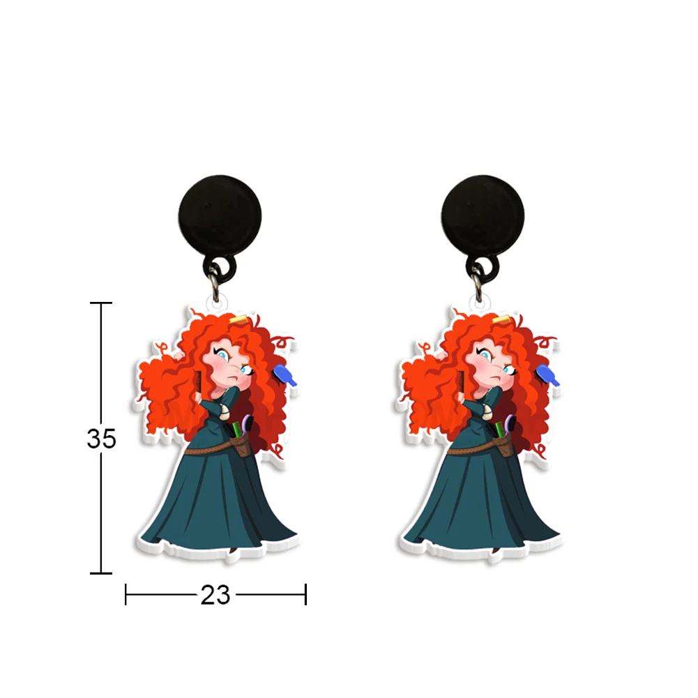 Disney Merida putri untuk wanita gadis akrilik warna-warni liontin gantung anting kancing lucu serangga perhiasan hadiah khusus