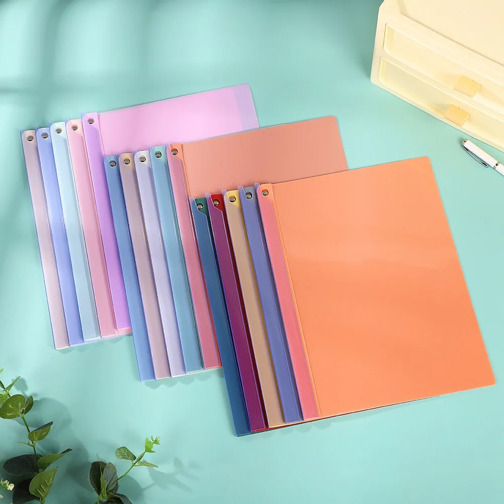 5pcs/set Report Folder Solid Color Rotary A4 Folder Simple Thickened Draw Rod Folder A4 Durable Rotary Rod File Cover Contract