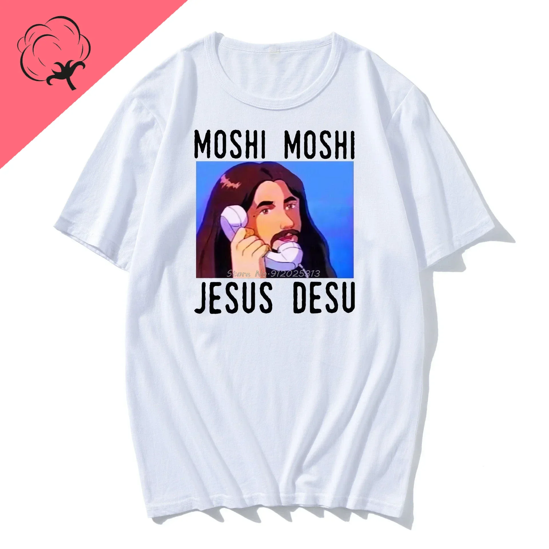 Funny Moshi Moshi Jesus DesuT-shirt Men T Shirt Black Men Shirt Fashion T-shirt Men Harajuku Tshirt Casual graphic t shirts