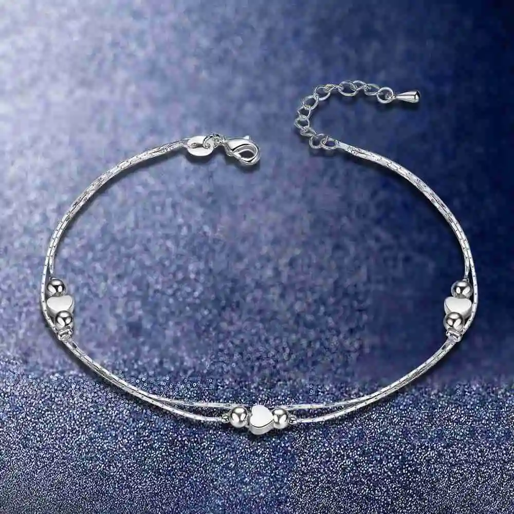 Heart Shaped Foot Chain Anklets Bracelets 925 Sterling Silver Fashion Jewelry For Women Wholesale