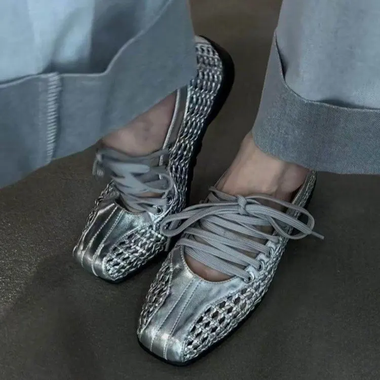 

Женские балетки, дизайнерская повседневная обувь, спортивная обувь с квадратным носком и сетчатым верхом, модные кроссовки на шнуровке, Comfoer Mujer Zapatillas