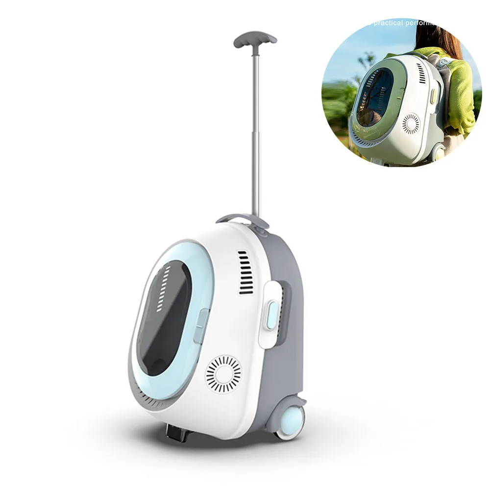 Cold Fog Air Conditioner Out Portable Cat Dog Carrier Bag Trolley Case Multi Breathable Dual-Purpose Pet Backpack Pull Rod Box