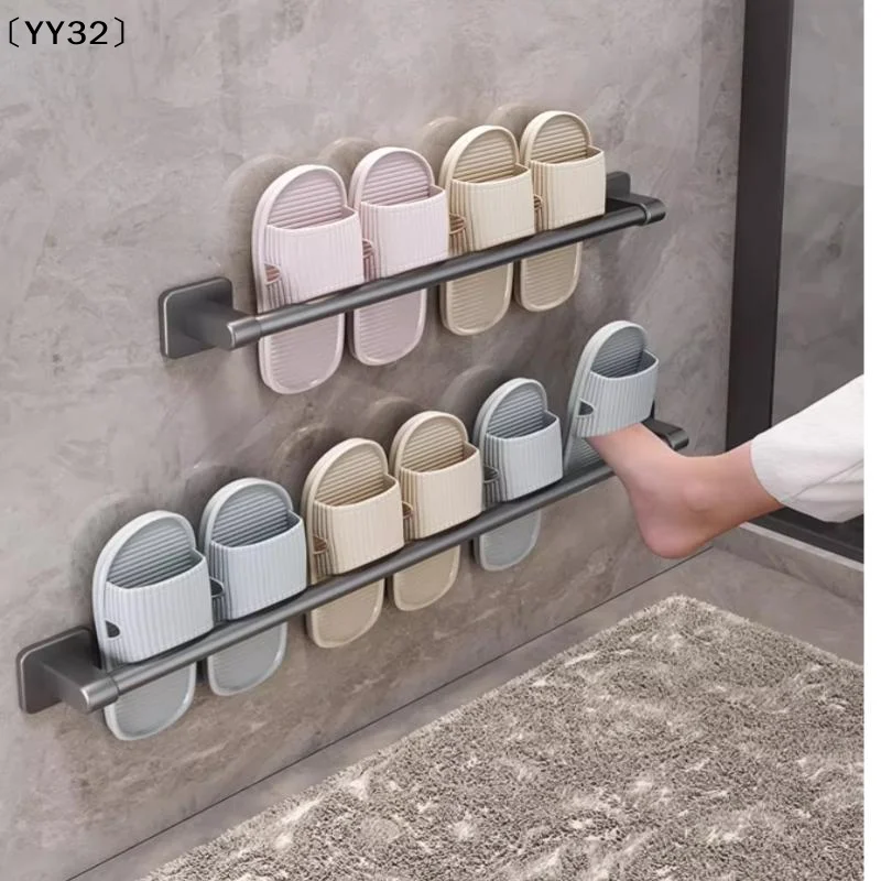 Two Layer Punch-Free Towels Holder Bar Bathroom Storage Rack Towel Rack Organizer Wall-Mounted Towel Shelf〔YY32〕