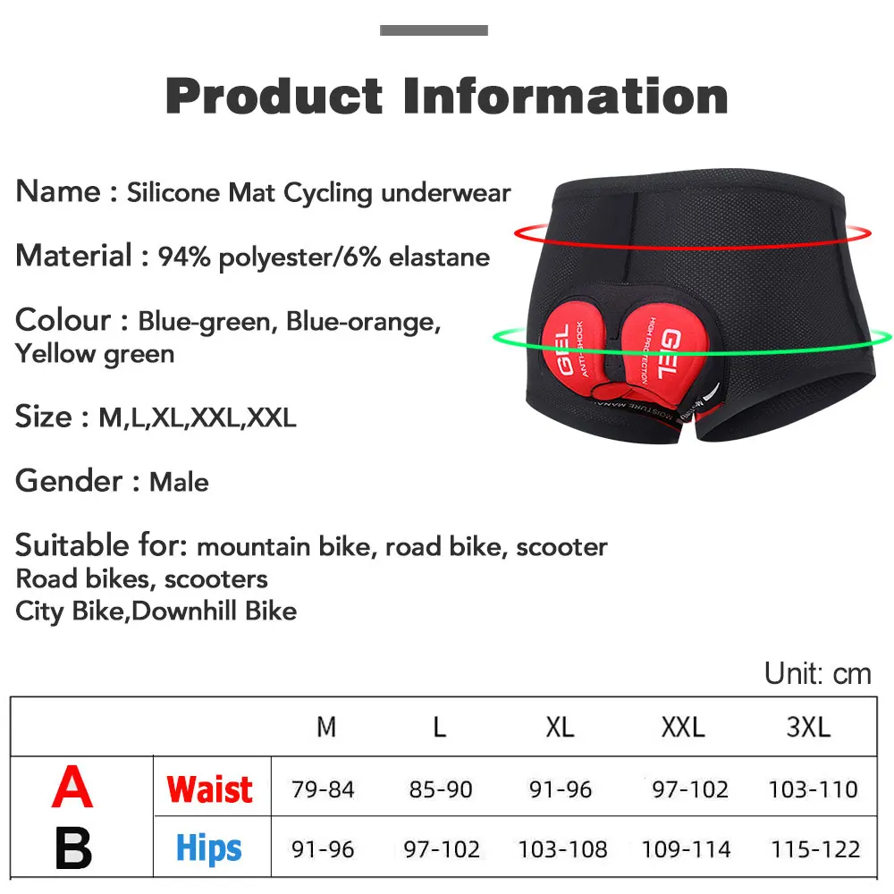 NEWBOLER Breathable Cycling Underwear Cycling Shorts  5D Gel Pad Shockproof Bicycle Underpant MTB Road Bike Underwear Man Shorts