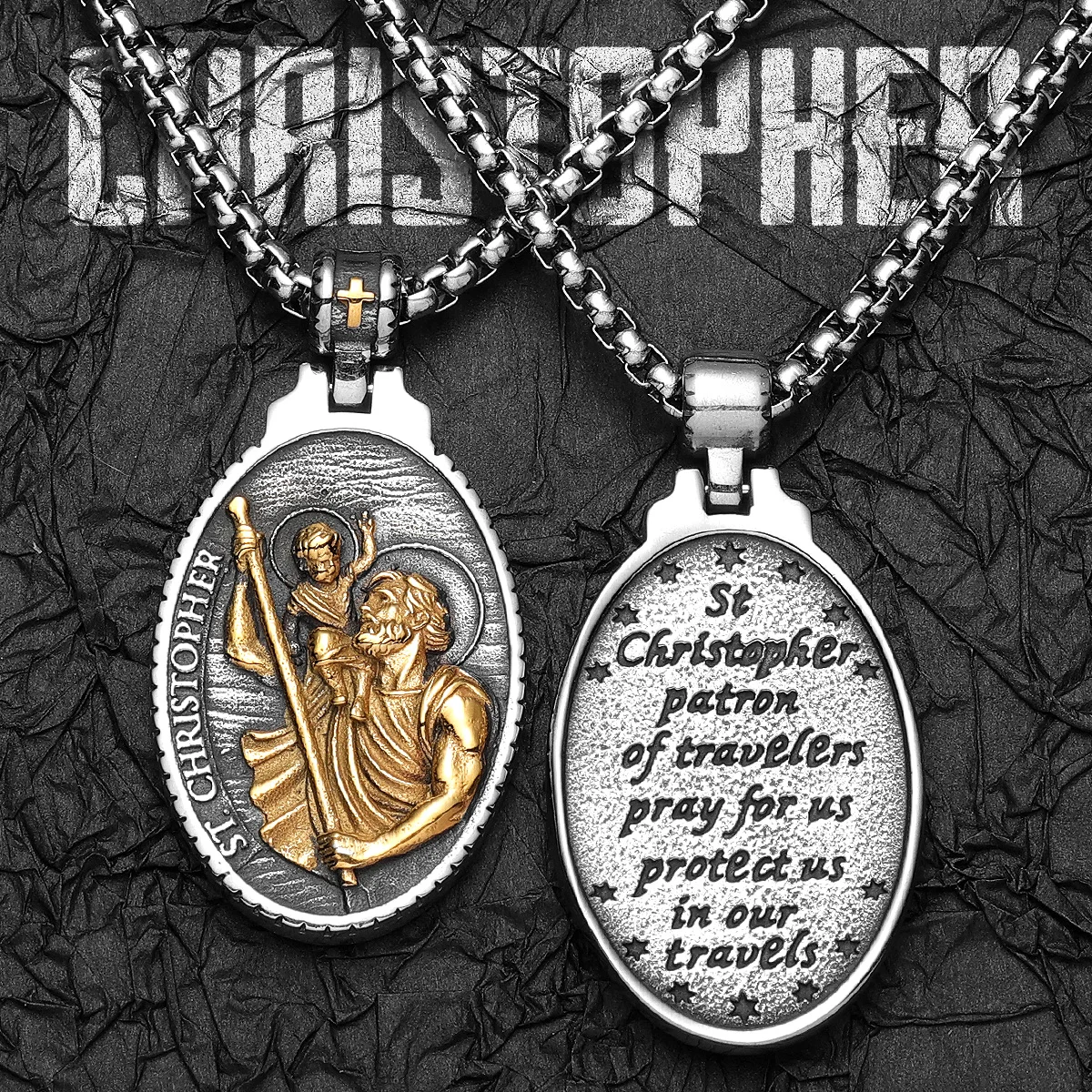 St.Christopher Patron Saint Amultes acier inoxydable hommes colliers pendentif chaîne Punk pour les femmes mode bijoux cadeaux en gros