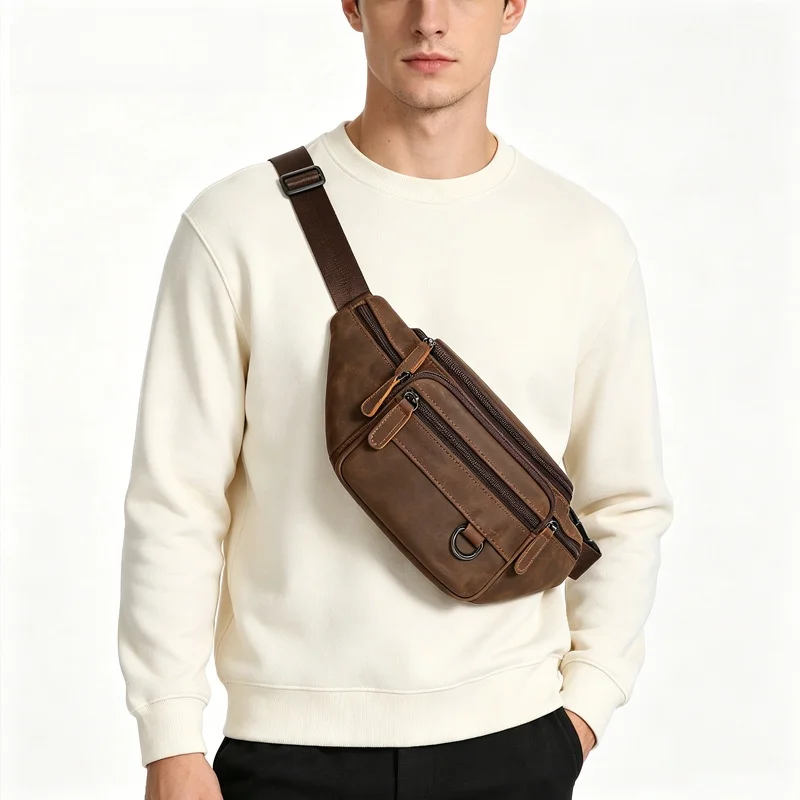 retro-mad-leather-mobile-phone-waist-bag-top-layer-cowhide-sports-casual-men's-chest-bag-luxury-sensation