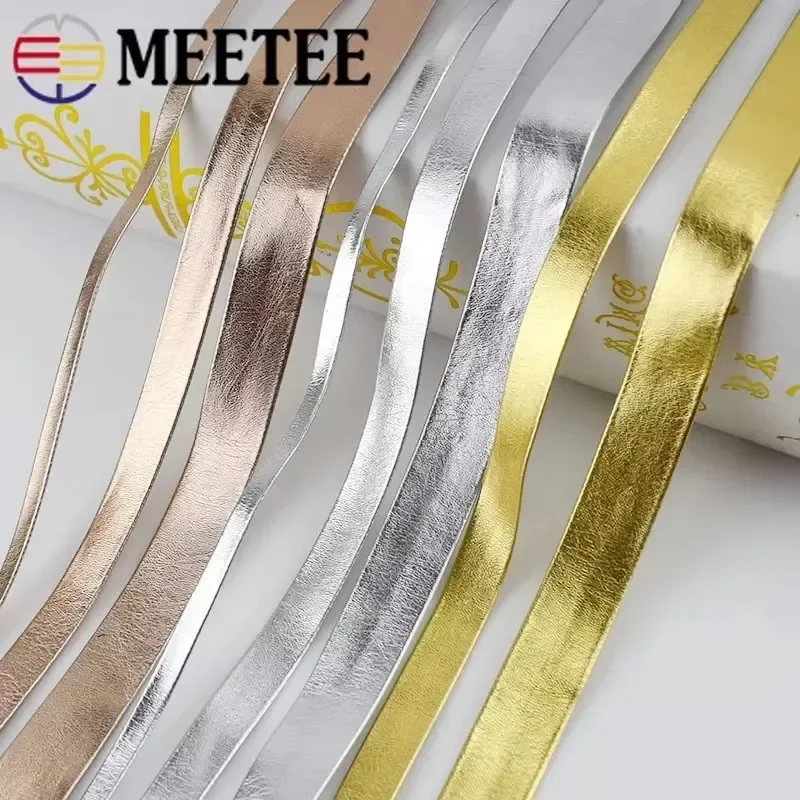 5M Meetee 5-50mm Synthetic PU Leather Ribbon Gold Silver Band for Bag Strap Clothes Decor Rope Necklace Cord DIY Craft Material