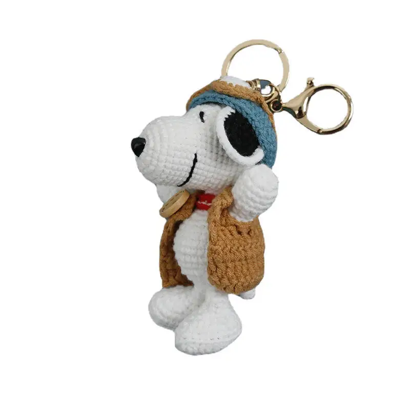 Handmade Crochet Snoopy Doll Finished Pendant Cute Cartoon Bag Keychain Ornament Unique Handcraft Collectible Birthday Small Gif