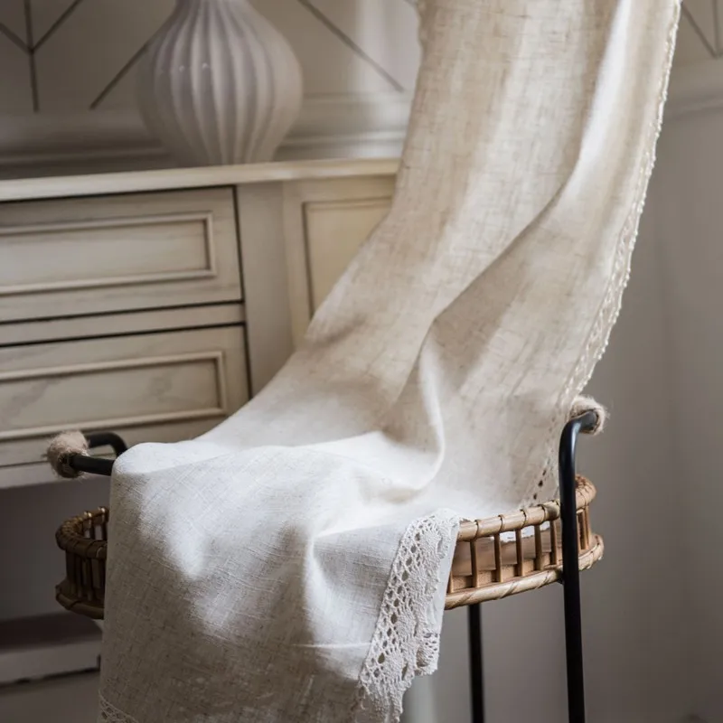 

Curtain Polyester Hemp Lace Curtain Finished American Style Small Window Kitchen Valance Plain Semi-shading Living Room Drape