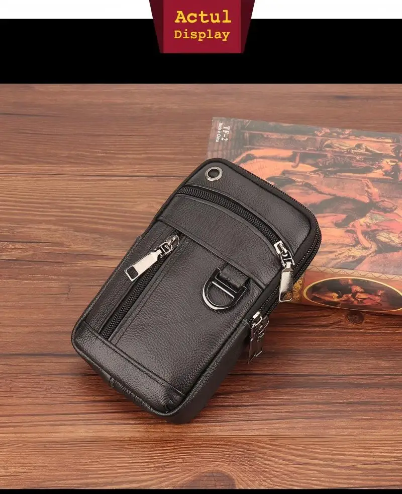Men's Multi-functional Leather Waist Bag Large Capacity 4 Layers Snap Closure Shoulder Crossbody Bag for 7.5 Inches Phone