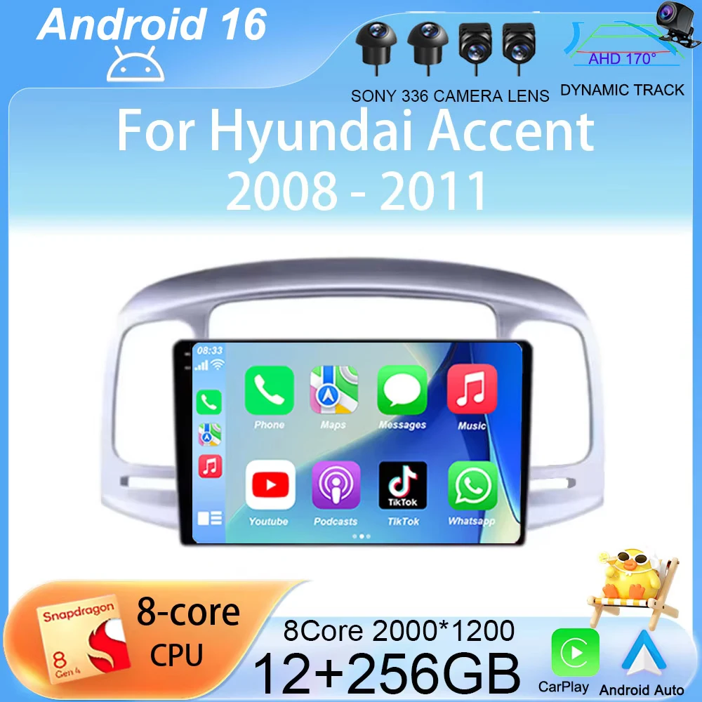 

Автомагнитола Android 16 для Hyundai Accent 2008-2011, мультимедийный видеоплеер, автостереосистема, GPS-навигация, Bluetooth, Carplay