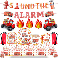 Firetruck Birthday Party Supplies Disposable Tableware Paper Plates Napkins Cup Tablecloth Balloon Firefighter Party Decorations