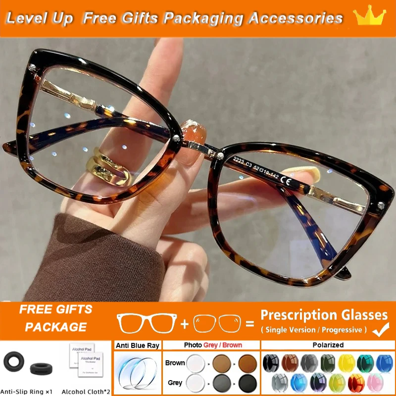 

OLLYMURS Fashion Cat Eye Customized Reading Glasses Anti Blue Ray Prescription Myopia Glasses Premium Women Progressive Eyeglass