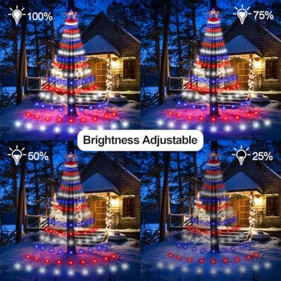 Smart 4th of July Decorations Lights, 18Feet LED Large DIY Red White Blue Waterfall Tree Lights with Remote Timer Light Music S - view 6