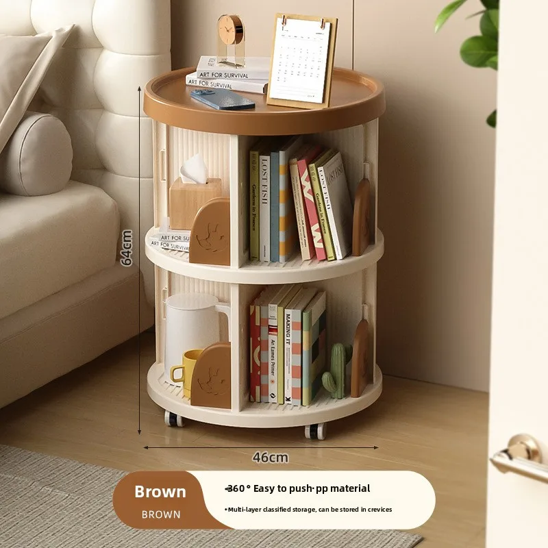 Rotating Bookshelf for Kids - Multi-Layer Spinning Bookcase with Wheels, Corner Storage Shelf for Living Room & Nursery