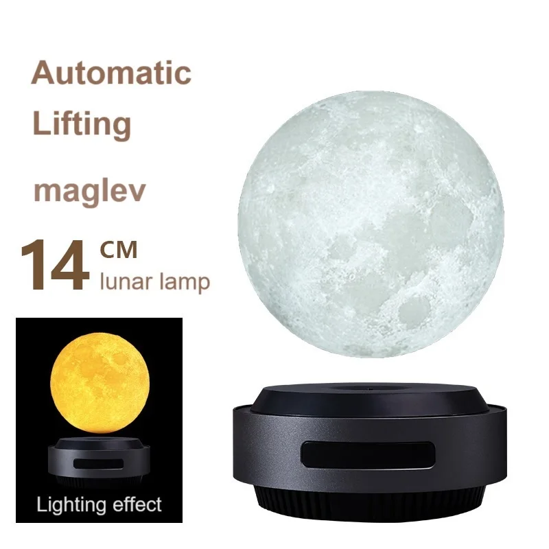 Levitação Magnética Lâmpada Lunar, Maglev Lua Lâmpada, Levantamento Automático, Impressão 3D, 3 Cores, Luz Noturna, Presente de Natal, 14cm