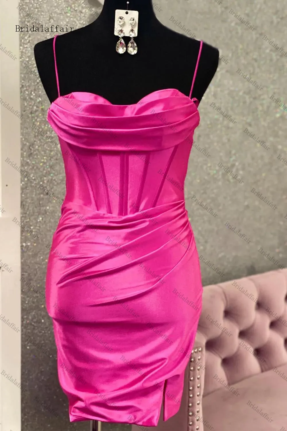 Bridalaffair Simple Fuchsia Corset Tight Satin Short Homecoming Dress Elegant Formal Party Gowns Mini Cocktail Dresses 2025