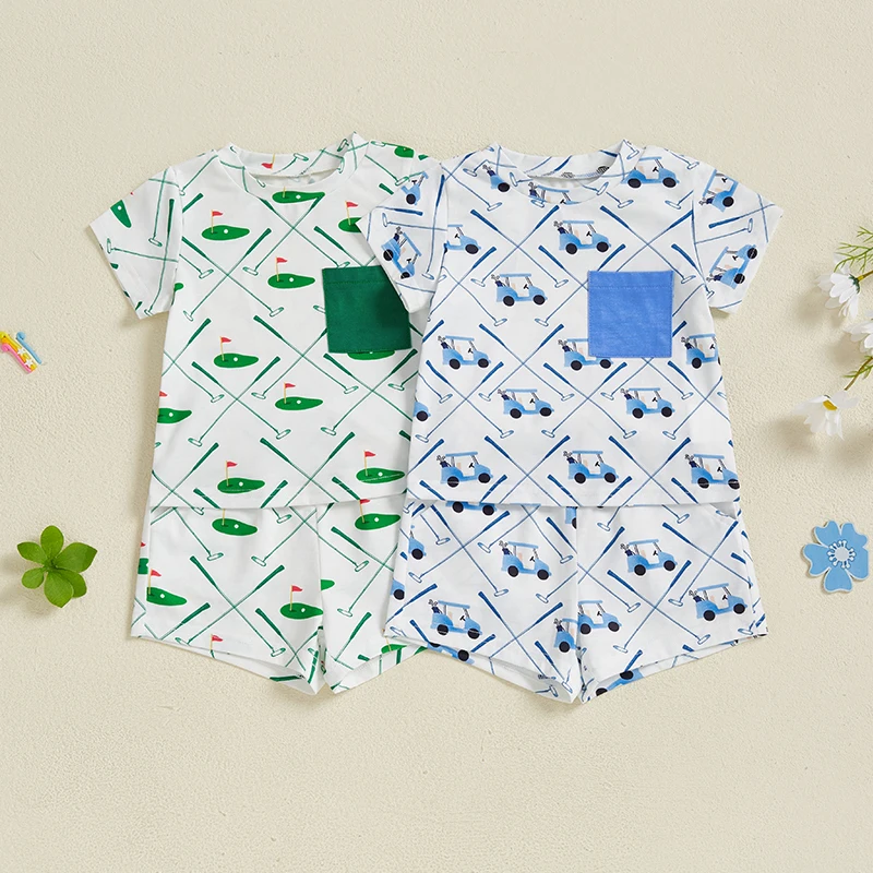 

Toddler Boys Clothes Kids Boys Summer Loose Fit Golf Print Crew Neck Short Sleeve T-Shirt Elastic Waist Shorts Casual Outfits