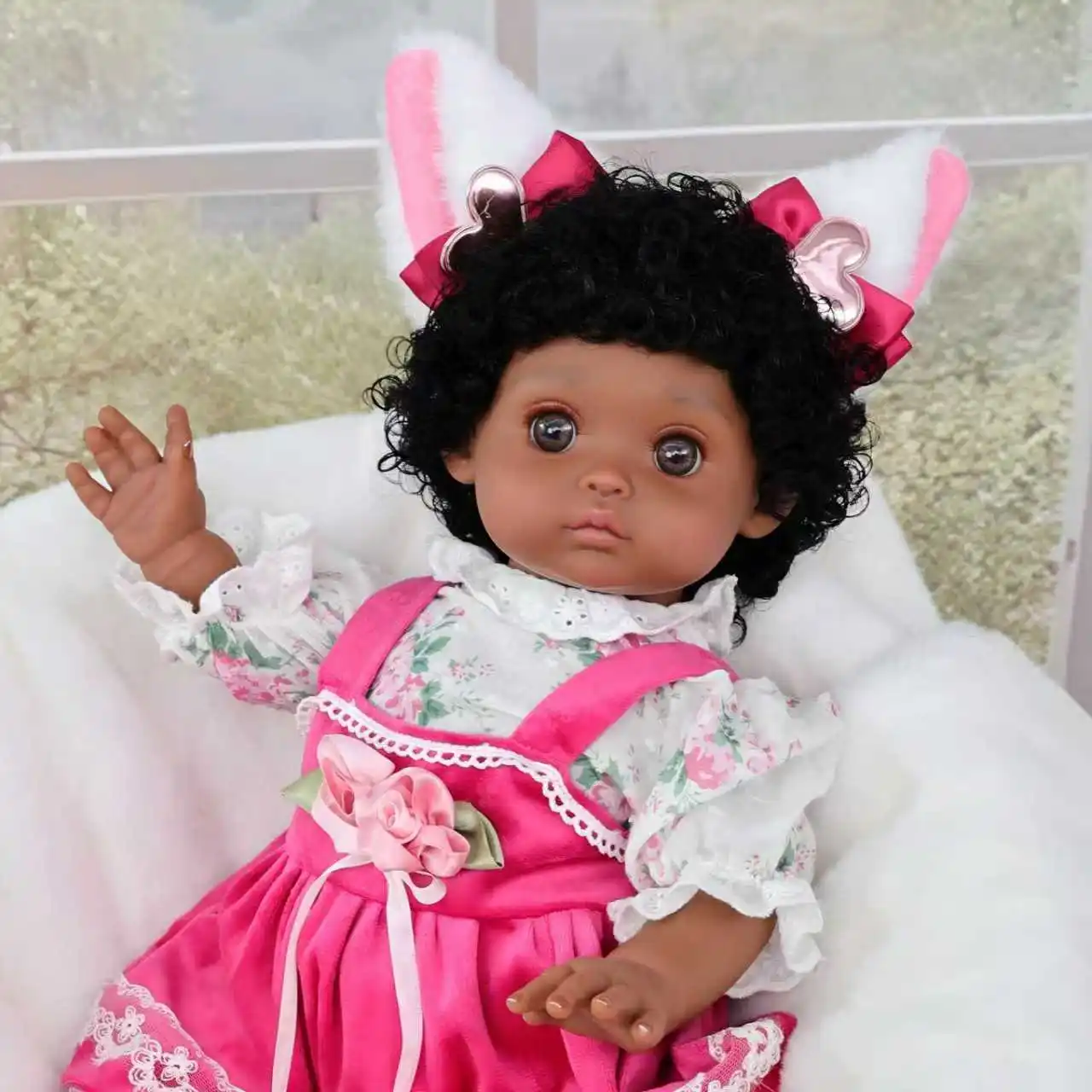 Cloveray 18 inch realistische herboren babypop zwarte huid roze rok vinyl pop hoge kwaliteit handgemaakte collectie speelgoed Kid Cure Gift