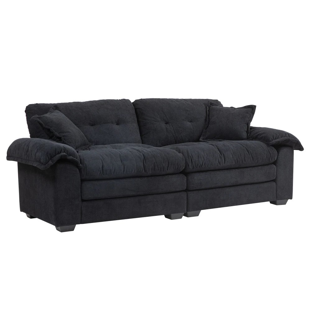 213cm Chenille Diepzittende Sofa met Dubbellaagse Kussens, 2-zitsbank voor Kleine Woonkamers, Appartementen & Kantoren - afbeelding 1