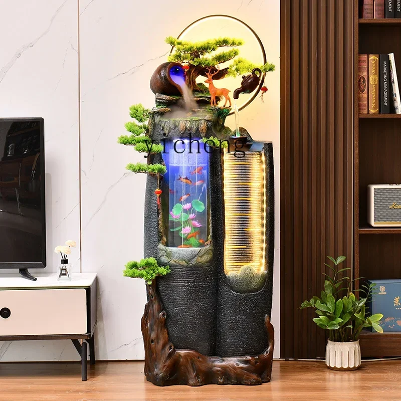 living room rockery flowing water fountain floor fish tank feng shui wheel circulating water decorative ornament