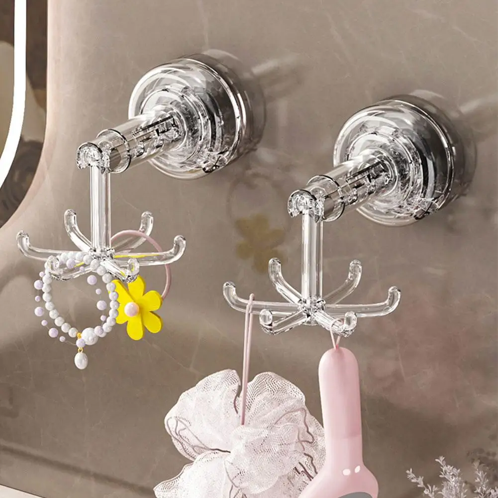 Bathroom Suction Cup Six-claw Rotating Hook Rack Punch-free Wall Wall Hair Hanging Rope Hanging Jewelry Rack Multifunctiona E8M2